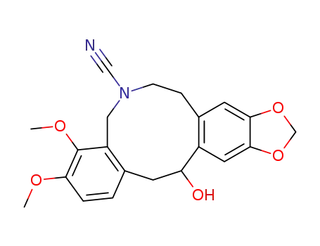 Molecular Structure of 112333-20-7 (14-hydroxy-3,4-dimethoxy-5,6,7,8,14,15-hexahydrobenzo<e><1,3>dioxolo<4,5-k><3>benzazecine-6-carbonitrile)