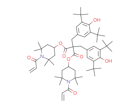 Molecular Structure of 63941-39-9 (bis[2,2,6,6-tetramethyl-1-(oxoallyl)-4-piperidyl] bis[[3,5-bis(1,1-dimethylethyl)-4-hydroxyphenyl]methyl]malonate)