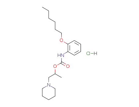 Molecular Structure of 68949-59-7 (Carbamic acid, [2-(hexyloxy)phenyl]-, 1-methyl-2-(1-piperidinyl)ethyl
ester, monohydrochloride)