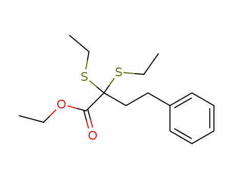 Molecular Structure of 70187-08-5 (2,2-Bis-ethylsulfanyl-4-phenyl-butyric acid ethyl ester)