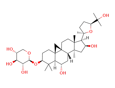 Molecular Structure of 86541-83-5 (â-D-Xylopyranoside,(3â,6R,16â,20R,24S)-20,- 24-epoxy-6,16,25-trihydroxy-9,19-cyclolanostan- 3-yl )