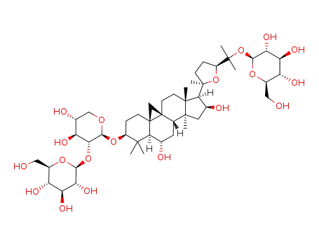 Molecular Structure of 84687-44-5 (&acirc;-D-Glucopyranoside,(3&acirc;,6R,16&acirc;,20R,24S)-20,- 24-epoxy-3-[(2-O-&acirc;-D-glucopyranosyl-&acirc;-Dxylopyranosyl) oxy]-6,16-dihydroxy-9,19-cyclolanostan- 25-yl )