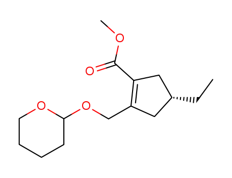 Molecular Structure of 301670-58-6 (methyl (4R)-4-ethyl-2-(2-tetrahydropyranyloxy)methylcyclopent-1-encarboxylate)