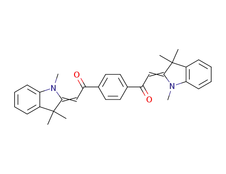 Molecular Structure of 105070-00-6 (2,2'-bis-(1,3,3-trimethyl-1,3-dihydro-indol-2-ylidene)-1,1'-<i>p</i>-phenylene-bis-ethanone)