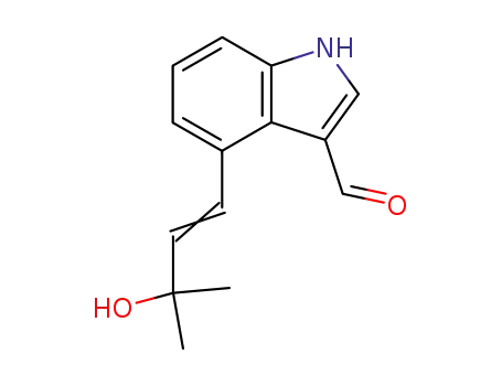 Molecular Structure of 96562-73-1 (1H-Indole-3-carboxaldehyde, 4-(3-hydroxy-3-methyl-1-butenyl)-, (E)-)