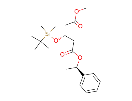 Molecular Structure of 96555-51-0 ((3R,1'R)-methyl 1'-phenylethyl 3-<(tert-butyldimethylsilyl)oxy>pentanedioate)