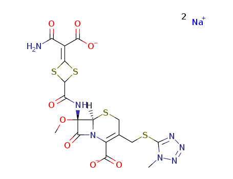 Disodium (7R)-7-[[4-(carbamoyl-carboxylato-methylidene)-1,3-dithietane-2-carbonyl]amino]-7-methoxy-3-[(1-methyltetrazol-5-yl)sulfanylmethyl]-8-oxo-5-thia-1-azabicyclo[4.2.0]oct-2-ene-2-carboxylate