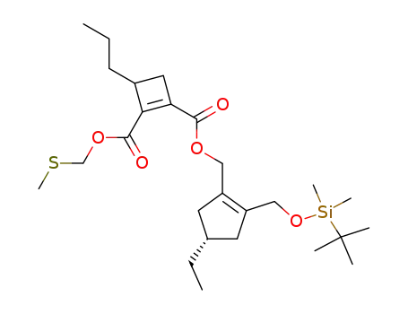 Molecular Structure of 301670-69-9 (3-propyl-cyclobut-1-ene-1,2-dicarboxylic acid 1-[2-(<i>tert</i>-butyl-dimethyl-silanyloxymethyl)-4-ethyl-cyclopent-1-enylmethyl] ester 2-methylsulfanylmethyl ester)