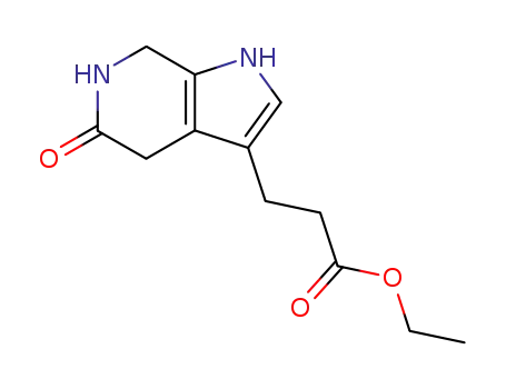 Molecular Structure of 24331-86-0 (3-(5-oxo-4,5,6,7-tetrahydro-1<i>H</i>-pyrrolo[2,3-<i>c</i>]pyridin-3-yl)-propionic acid ethyl ester)