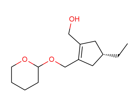 Molecular Structure of 301670-59-7 ((4S)-4-ethyl-2-(2-tetrahydropyranyloxy)methylcyclopent-1-enmethanol)