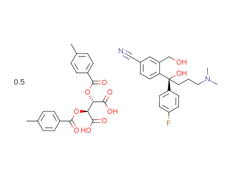 (-)-4-(4-Dimethylamino)-1-(4-fluorophenyl)-1-(hydroxybuty)-3-hydroxymethyl)-benzonitrile hemi D-(+)-di-p-toloyltartaric acid salt