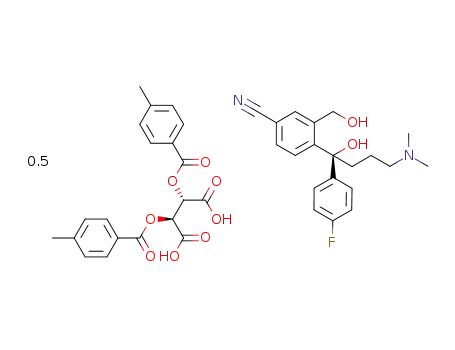 Molecular Structure of 912452-31-4 (4-[(1S)-(4-Dimethylamino)-1-(4-fluotophenyl)-1-hydroxybutyl]-3-(hydroxymethyl)benzonitrile (2R,3R)-2,3-bis[(4-methylbenzoyl)oxy]butanedioic acid)