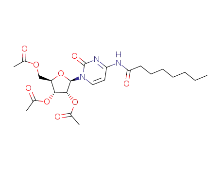 Molecular Structure of 97627-00-4 (Acetic acid (2R,3R,4R,5R)-4-acetoxy-5-acetoxymethyl-2-(4-octanoylamino-2-oxo-2H-pyrimidin-1-yl)-tetrahydro-furan-3-yl ester)