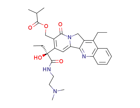Molecular Structure of 148550-35-0 (Isobutyric acid 7-[(S)-1-(2-dimethylamino-ethylcarbamoyl)-1-hydroxy-propyl]-12-ethyl-9-oxo-9,11-dihydro-indolizino[1,2-b]quinolin-8-ylmethyl ester)