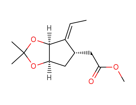 Molecular Structure of 869476-94-8 ([(3aS,4E,5S,6aR)-4-ethylidene-2,2-dimethyltetrahydro-3aH-cyclopenta[d][1,3]dioxol-5-yl]acetic acid methyl ester)