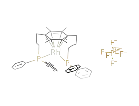 Molecular Structure of 446875-38-3 ((η1:η6:η1-1,4-bis[4-(diphenylphosphino)butyl]-2,3,5,6-tetramethylbenzene)rhodium(I) hexafluorophosphate)