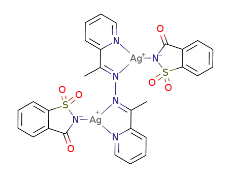 Molecular Structure of 1226813-78-0 ([Ag<sub>2</sub>(saccharinato)2(1,2-bis[1-(pyridin-2-yl)ethylidene]hydrazine)])