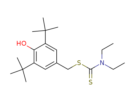 Molecular Structure of 17258-83-2 (Carbamodithioic acid, diethyl-,
[3,5-bis(1,1-dimethylethyl)-4-hydroxyphenyl]methyl ester)