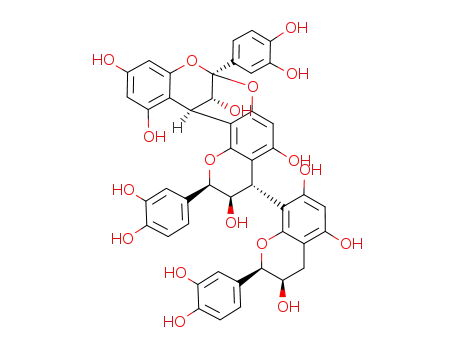 Molecular Structure of 88082-60-4 (8,14-Methano-2H,14H-1-benzopyrano[7,8-d][1,- 3]benzodioxocin-3,5,11,13,15-pentol,2,8-bis(3,- 4-dihydroxyphenyl)-4-[(2R,3R)-2-(3,4- dihydroxyphenyl)-3,4-dihydro-3,5,7- trihydroxy-2H-1-benzopyran-8-yl]-3,4- dihydro-,(2R,3R,4S,8S,14R,15R)- )