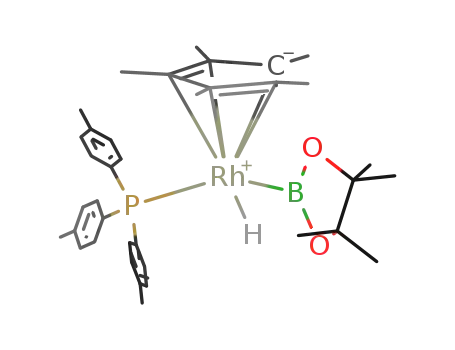 Molecular Structure of 815597-43-4 ((pentamethylcyclopentadienyl)RhH(pinacolboryl)P(p-C<sub>6</sub>H<sub>4</sub>Me)3)