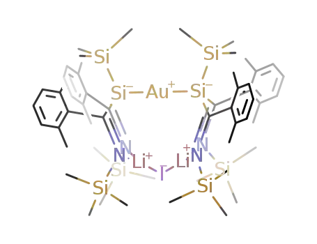 Molecular Structure of 957204-20-5 ([Au(Me3SiSi(C(C6H3Me2-2,6)N(SiMe3))2Li)2(μ-I)])