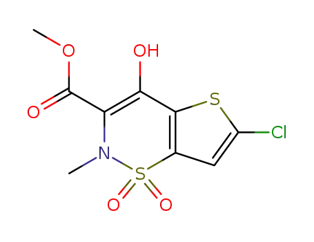 Molecular Structure of 70415-50-8 (6-Chloro-4-hydroxy-2-methyl-2H-thieno[2,3-e]-1,2-thiazine-3-carboxylic acid methyl ester 1,1-dioxide)