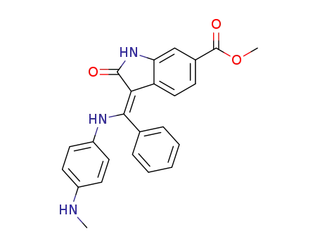 Molecular Structure of 1987887-92-2 ((Z)-methyl 3-(((4-(methylamino)phenyl)amino)(phenyl)methylene)-2-oxoindoline-6-carboxylate)