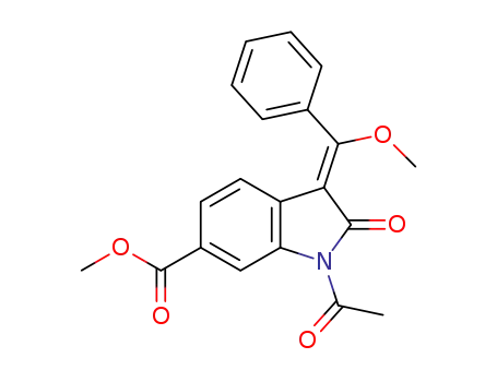 Molecular Structure of 1253769-13-9 ((Z)-1-acetyl-3-(methoxy-phenyl-methylene)-2-oxo-2,3-dihydro-1H-indole-6-carboxylic acid methyl ester)