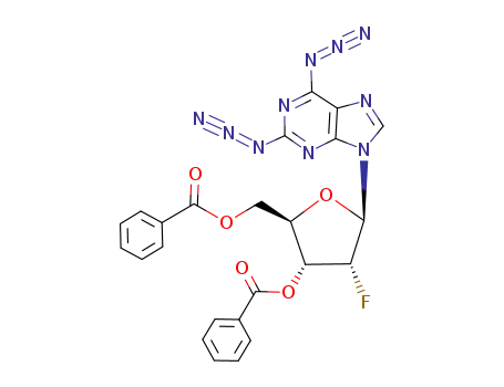 Molecular Structure of 156357-13-0 (2,6-diazido-9-(3,5-di-O-benzoyl-2-deoxy-2-fluoro-β-D-ribofuranosyl)purine)