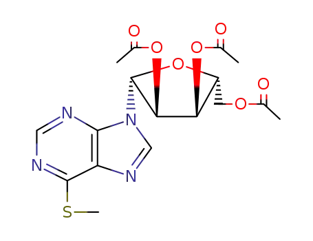 Molecular Structure of 73237-86-2 ((2R,3R,4R,5R)-2-(acetoxymethyl)-5-(6-(methylthio)-9H-purin-9-yl)tetrahydrofuran-3,4-diyl diacetate)