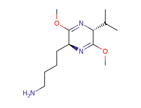 Molecular Structure of 129243-87-4 (4-<(2R,5S)-2,5-Dihydro-2-isopropyl-3,6-dimethoxy-5-pyrazinyl>butylamine)