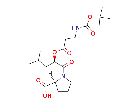 Molecular Structure of 1026656-54-1 ((S)-1-[(R)-2-(3-tert-Butoxycarbonylamino-propionyloxy)-4-methyl-pentanoyl]-pyrrolidine-2-carboxylic acid)