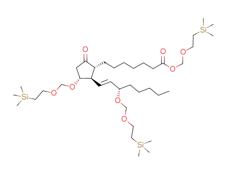 Molecular Structure of 1012104-26-5 ((8R,11R,12R,15S)-11,15-Bis-(2-trimethylsilylethoxymethoxy)-9-oxo-prost-13-en-1-oic acid 2-trimethylsilylethoxymethyl ester)