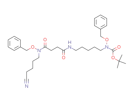 Molecular Structure of 129245-22-3 (N-(4-cyanobutyl)-3-<<5-<(benzyloxy)-tert-butoxy-carbonylamino>pentyl>carbamoyl>-O-benzylpropionohydroxamic acid)