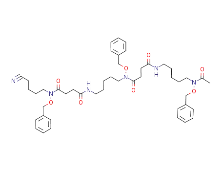Molecular Structure of 112139-65-8 (N'-<5-<<4-<<5-<acetyl(phenylmethoxy)amino>pentyl>amino>-1,4-dioxobutyl>(phenylmethoxy)amino>pentyl>-N-(4-cyanobutyl)-N-(phenylmethoxy)butanediamide)