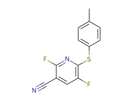 Molecular Structure of 96568-25-1 (3-Pyridinecarbonitrile, 2,5-difluoro-6-[(4-methylphenyl)thio]-)