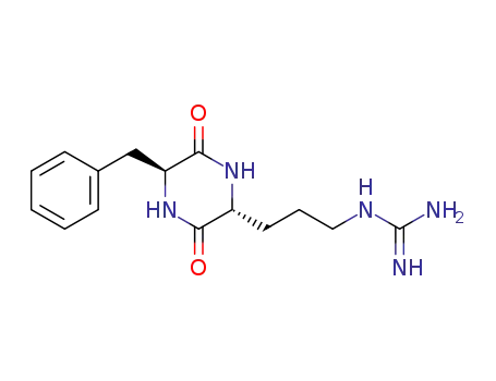 Molecular Structure of 74838-84-9 (Guanidine, [3-[(2S,5S)-3,6-dioxo-5-(phenylmethyl)-2-piperazinyl]propyl]-)