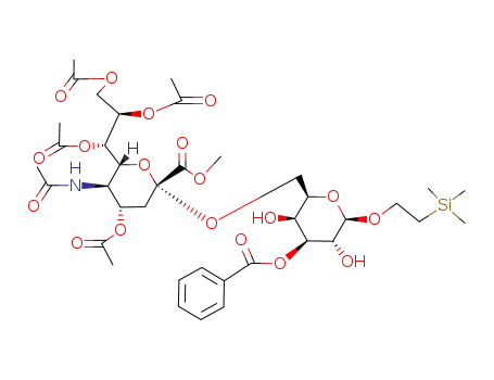 Molecular Structure of 121377-28-4 (2-(trimethylsilyl)ethyl O-(methyl 5-acetamido-4,7,8,9-tetra-O-acetyl-3,5-dideoxy-D-glycero-α-D-galacto-2-nonulopyranosylonate)-(2->6)-3-O-benzoyl-β-D-galactopyranoside)