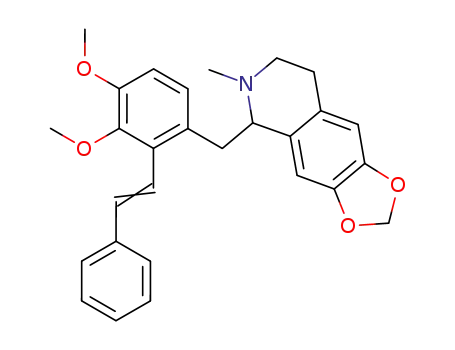 Molecular Structure of 62404-98-2 (1,3-Dioxolo[4,5-g]isoquinoline,
5-[[3,4-dimethoxy-2-(2-phenylethenyl)phenyl]methyl]-5,6,7,8-tetrahydro-
6-methyl-)