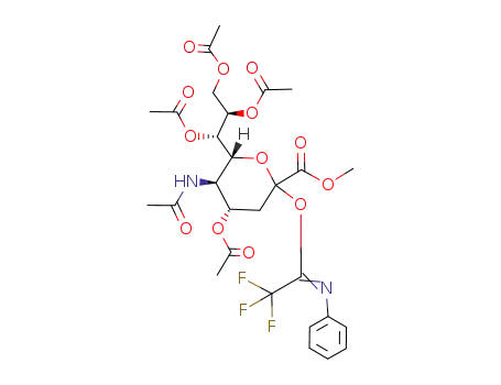 Molecular Structure of 874904-90-2 (methyl 5-acetamido-4,7,8,9-tetra-O-acetyl-3,5-dideoxy-D-glycero-D-galacto-2-nonulopyranosonate 2-(N-phenyl)trifluoroacetimidate)