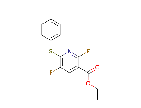 Molecular Structure of 96568-26-2 (3-Pyridinecarboxylic acid, 2,5-difluoro-6-[(4-methylphenyl)thio]-, ethyl
ester)