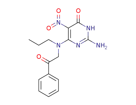 Molecular Structure of 112698-40-5 (4(1H)-Pyrimidinone,
2-amino-5-nitro-6-[(2-oxo-2-phenylethyl)propylamino]-)