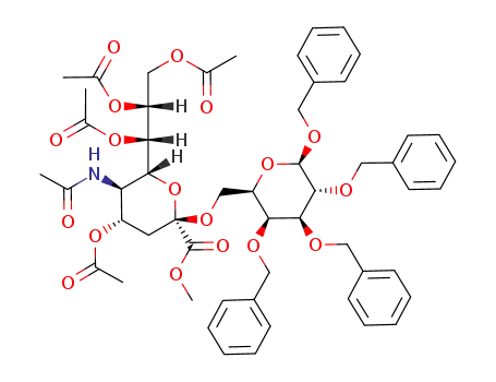 Molecular Structure of 89733-59-5 (Benzyl-2,3,4-tri-O-benzyl-6-O-(methyl-5-acetamido-4,7,8,9-tetra-O-acetyl-3,5-didesoxy-β-D-glycero-D-galacto-2-nonulopyranosylonat)-β-D-galactopyranosid)