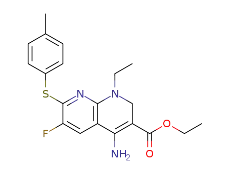 Molecular Structure of 114171-59-4 (1,8-Naphthyridine-3-carboxylic acid,
4-amino-1-ethyl-6-fluoro-1,2-dihydro-7-[(4-methylphenyl)thio]-, ethyl
ester)