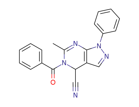 Molecular Structure of 116943-91-0 (5-benzoyl-4,5-dihydro-6-methyl-1-phenyl-1H-pyrazolo<3,4-d>pyrimidine-4-carbonitrile)