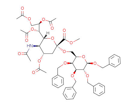 Molecular Structure of 82703-91-1 (Benzyl-2,3,4-tri-O-benzyl-6-O-(methyl-5-acetamido-4,7,8,9-tetra-O-acetyl-3,5-didesoxy-D-glycero-α-D-galacto-2-nonulopyranosylonat)-β-D-galactopyranosid)