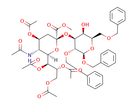 Molecular Structure of 96520-15-9 (benzyl O-<methyl (5-acetamido-4,7,8,9-tetra-O-acetyl-3,5-dideoxy-D-glycero-α-D-galacto-2-nonulopyranosyl)onate>-(2-3)-2,6-di-O-benzyl-β-D-galactopyranoside)