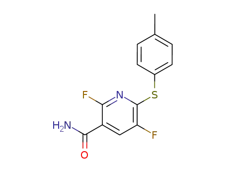 Molecular Structure of 108108-37-8 (3-Pyridinecarboxamide, 2,5-difluoro-6-[(4-methylphenyl)thio]-)