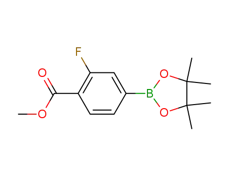 Molecular Structure of 603122-52-7 (Methyl 2-fluoro-4-(4,4,5,5-tetramethyl-1,3,2-dioxaborolan-2-yl)benzoate)