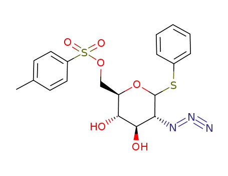 Molecular Structure of 632330-83-7 (Toluene-4-sulfonic acid (2R,3S,4R,5R)-5-azido-3,4-dihydroxy-6-phenylsulfanyl-tetrahydro-pyran-2-ylmethyl ester)